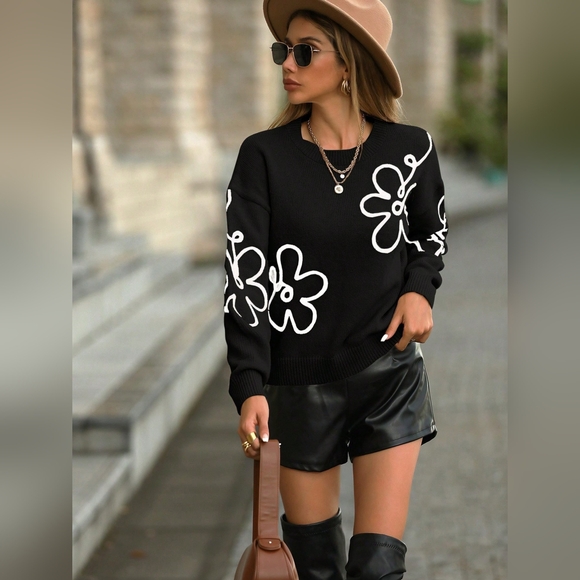 Floral Pattern Drop Shoulder Sweater - Picture 4 of 7